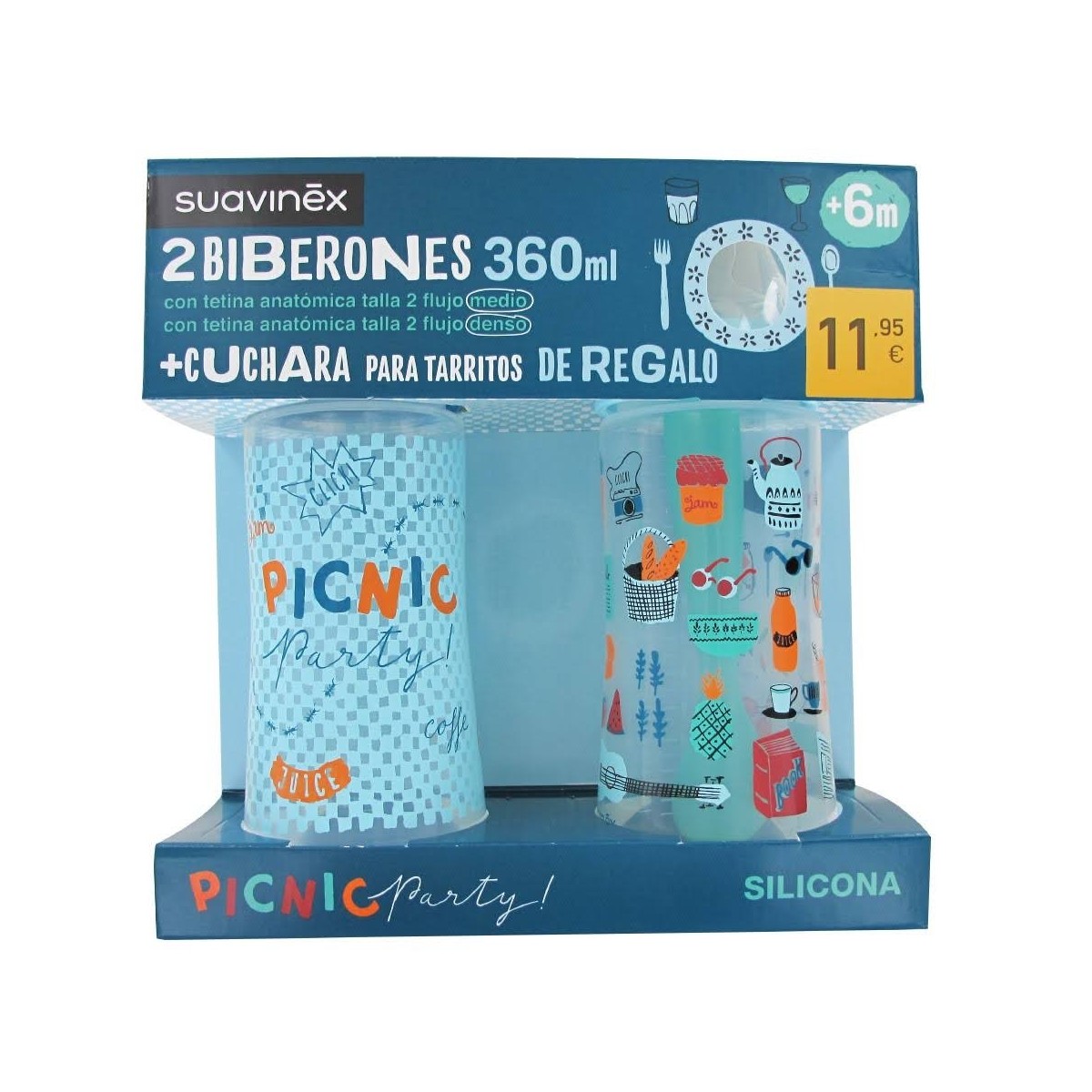 suavinex pack 2 biberones 360ml cuchara picnic